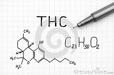 Chemical formula of THC with black pen. Stock Photo