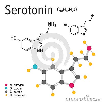 Chemical formula of the vector serotonin molecule Vector Illustration