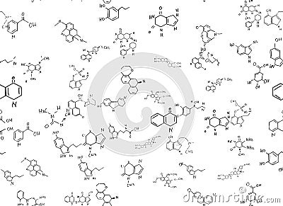 chemical formulas. scientific, educational background on white. hand drawn.. Vector Illustration