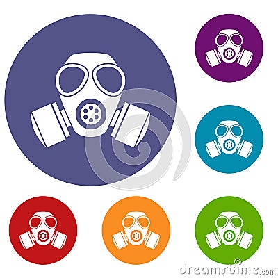 Chemical gas mask icons set Vector Illustration