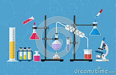 Chemical glassware, laboratory. Vector Illustration
