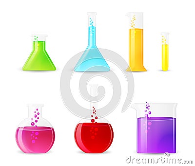 Chemical Glasswarewith Colorful Fluids Vector Illustration