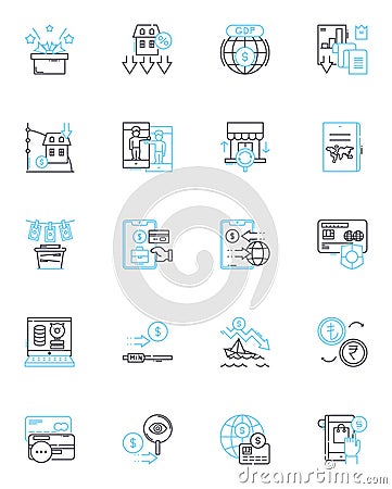 Chemical industry linear icons set. Polymerization, Isomers, Hydrocarbons, Methanol, Catalyst, Distillation, Extraction Vector Illustration