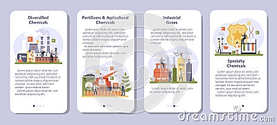 Chemical industry mobile application banner set. Industrial chemistry Vector Illustration