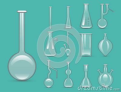 Chemical laboratory 3d lab flask glassware tube liquid biotechnology analysis and medical scientific equipment vector Vector Illustration