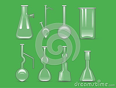 Chemical laboratory 3d lab flask glassware tube liquid biotechnology analysis and medical scientific equipment vector Vector Illustration