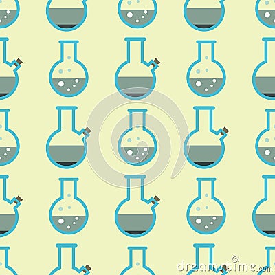 Chemical laboratory flask glassware tube scientific equipment chemistry seamless pattern vector illustration. Vector Illustration