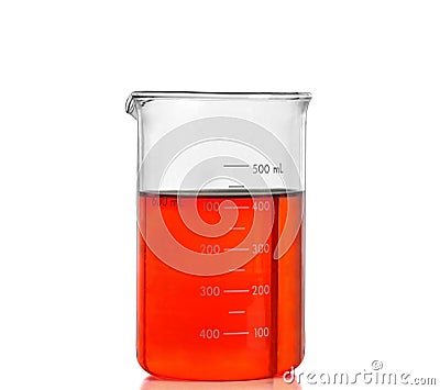 Chemical laboratory flask with red liquid Stock Photo