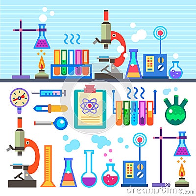 Chemical Laboratory in flat style Chemical Laboratory Vector Illustration