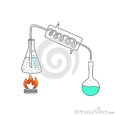 Chemical laboratory, the principle of operation of the distiller. Pencil sketch Stock Photo