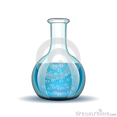 Chemical laboratory transparent flask with blue Vector Illustration
