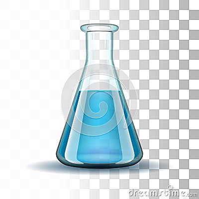 Chemical laboratory transparent flask with blue Vector Illustration