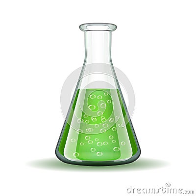 Chemical laboratory transparent flask with green Vector Illustration