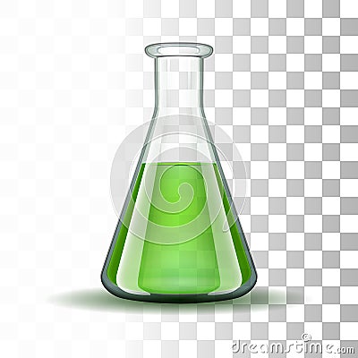 Chemical laboratory transparent flask with green Vector Illustration