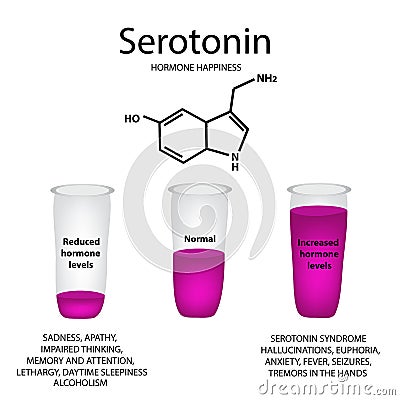 Chemical molecular formula of the hormone serotonin. The hormone Vector Illustration