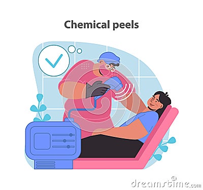 Chemical peels process in a modern beauty salon. Skincare treatment for rejuvenated skin. Cartoon Illustration