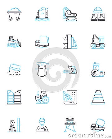 Chemical Plant linear icons set. Reactors, Piping, Distillation, Chemicals, Production, Catalysts, Refinery line vector Vector Illustration