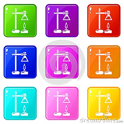 Chemical process icons set 9 color collection Vector Illustration