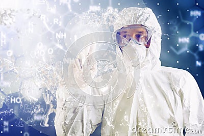 Chemical Scientist Analyzing Formula on Virtual Screen Stock Photo