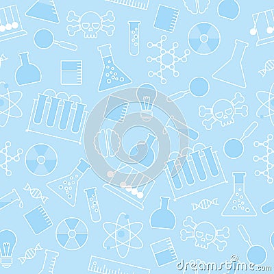 Chemical seamless pattern, chemical laboratory supplies seamless pattern, flask and test tube and beaker Vector Illustration