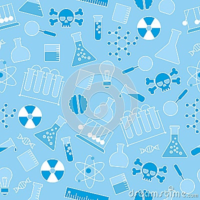 Chemical seamless pattern, chemical laboratory supplies seamless pattern, flask and test tube and beaker Vector Illustration