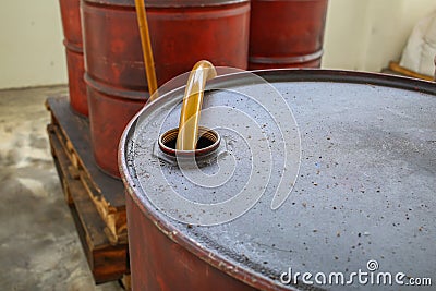 Chemical Storage Drums, Barrels Tank. Stock Photo
