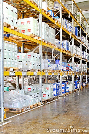 Chemical storage rack Stock Photo