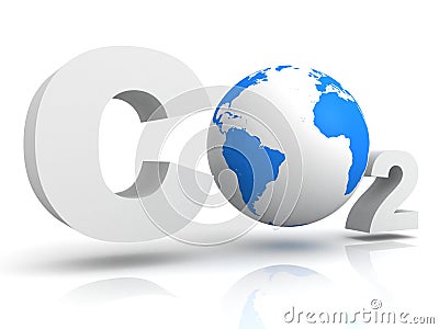 Chemical symbol CO2 for carbon dioxide with globe Stock Photo