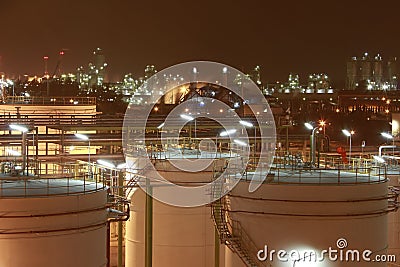 Chemical Tank storage on night Stock Photo