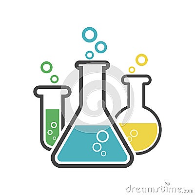 Chemical test tube pictogram icon. Laboratory glassware or beaker equipment isolated on white background. Experiment flasks. Vector Illustration