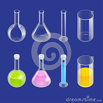 Chemical test tube pictogram icons set. Vector Illustration