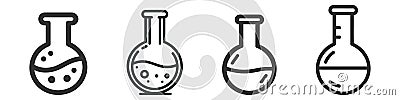 Chemical test tube set, pack, collection. Glass tube. Flask template. Glass container. Flask of poison. Jar icon. Vector Illustration