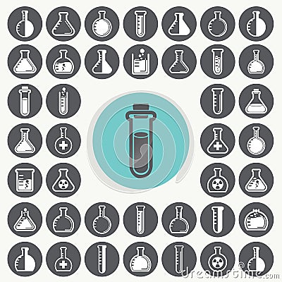 Chemical test tubes icons set. Stock Photo