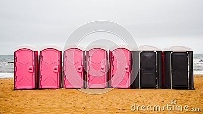 Original toilets on the beach, Virginia Beach Stock Photo
