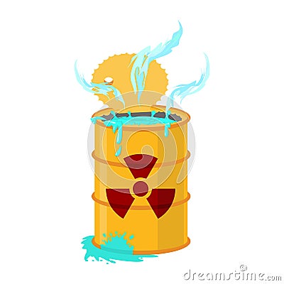 Chemical waste yellow barrel. Toxic refuse keg. Poisonous liquid Vector Illustration