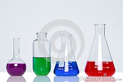 Chemicals in glass flasks Stock Photo