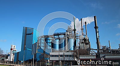 Cheminal plant of Cabot in the botlek harbor in Rotterdam producing all kind of carbon products. Editorial Stock Photo