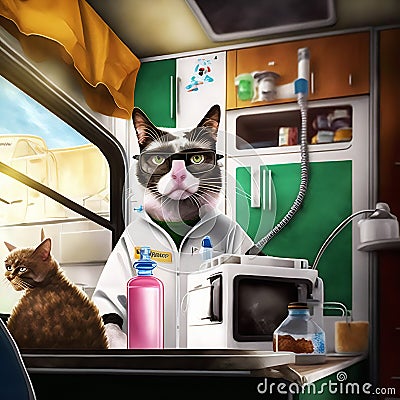 Chemist cat experiments in his laboratory Stock Photo