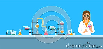 Chemist in chemical laboratory vector background Vector Illustration
