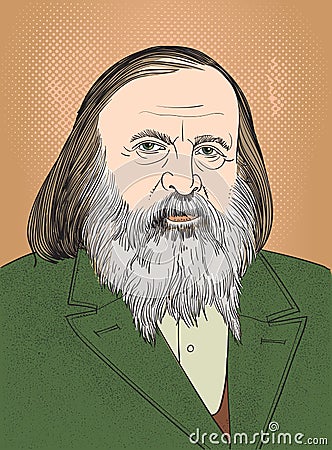 Dmitri Mendeleev portrait in line art illustration. Vector Illustration