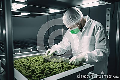 A chemist is looking at cannabis plant, Generative AI Stock Photo