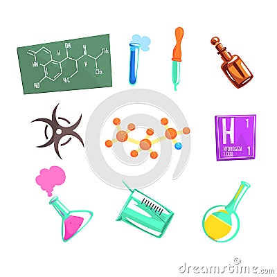 Chemist Scientist And Chemical Science Related Icons And Laboratory Experimental Equipment Vector Illustration