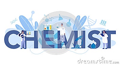 Chemist scientist typographic header concept. Scientific experiment Vector Illustration