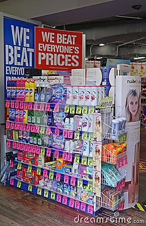 Chemist Warehouse discount retail pharmacy interior with product shelves. Editorial Stock Photo