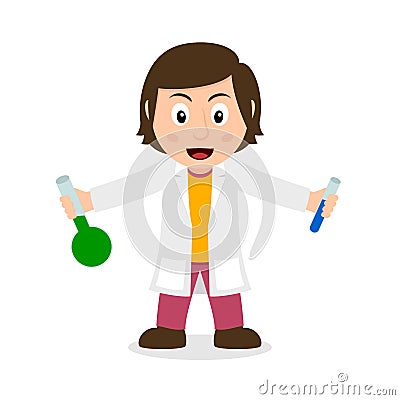 Chemist Woman Character Holding Vials Vector Illustration