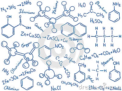 Chemistry background - molecules and formulas Vector Illustration