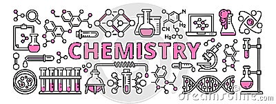 Chemistry banner, outline style Vector Illustration