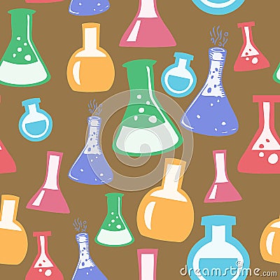 Chemistry Beakers on Brown Background Geometrical Pattern Seamless Repeat Background Stock Photo