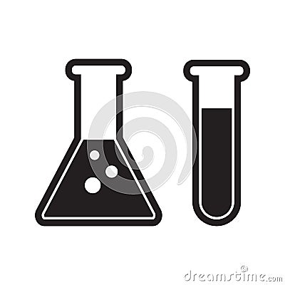 Chemistry beakers with Erlenmeyer flask and test tube holding chemicals flat icon for science apps and websites Cartoon Illustration