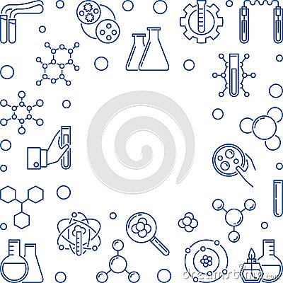 Chemistry blue linear square vector frame with empty space Vector Illustration